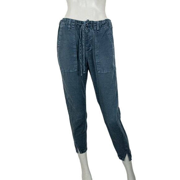 AMO size 26 Navy Twist Drawstring Pants ankle slip crop linen cotton - Picture 3 of 10